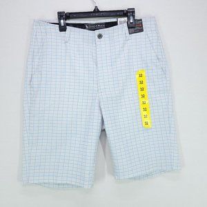 Pebble Beach Casual Shorts Waist Mens 32 White Golf Plaid Flat Front Chino